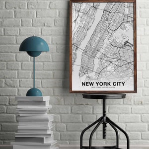 NEW YORK CITY New York Ny Usa Map Poster Black White Hometown City ...