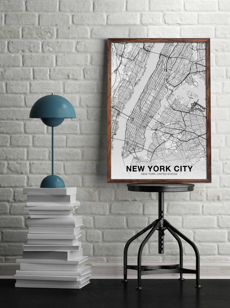 NEW YORK CITY New York Ny Usa Map Poster Black White Hometown City ...