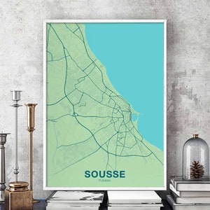 SOUSSE tunisie affiche couleur ville natale ville impression moderne décor à la maison bureau décoration mur Art dortoir chambre cadeau