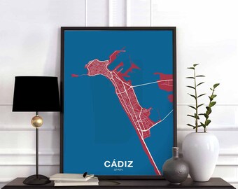 CADIZ Spain map poster color Hometown City Print Modern Home Decor Office Decoration Wall Art Dorm Bedroom Gift
