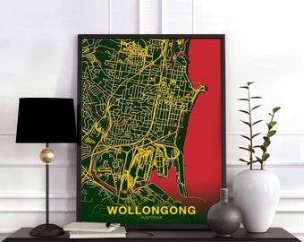 WOOLONGONG Australia map poster color Hometown City Print Modern Home Decor Office Decoration Wall Art Dorm Bedroom Gift