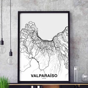 VALPARAISO chili carte affiche noir blanc ville natale ville impression moderne décor à la maison bureau décoration mur art dortoir chambre cadeau