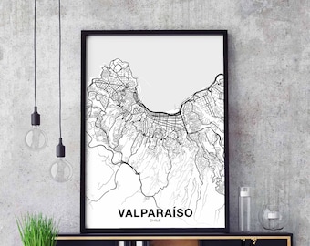 VALPARAISO Chile map poster black white Hometown City Print Modern Home Decor Office Decoration Wall Art Dorm Bedroom Gift