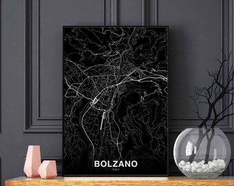 BOLZANO Italy map poster black white Hometown City Print Modern Home Decor Office Decoration Wall Art Dorm Bedroom Gift