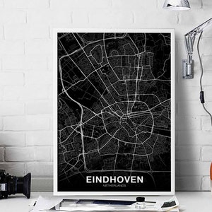 EINDHOVEN Nederland kaart poster zwart wit Woonplaats Stad Print Modern Home Decor Kantoor Decoratie Wall Art Slaapzaal Slaapkamer Cadeau