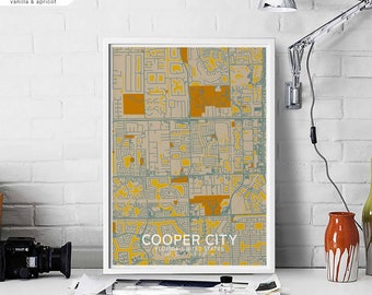 COOPER CITY Florida USA map poster black white Hometown City Print Modern Home Decor Office Decoration Wall Art Dorm Bedroom Gift