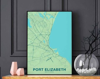 PORT ELIZABETH South Africa map poster color Hometown City Print Modern Home Decor Office Decoration Wall Art Dorm Bedroom Gift