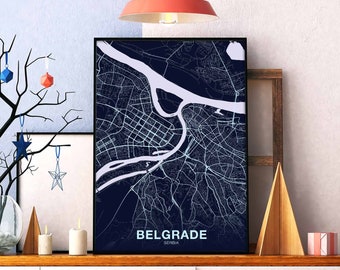BELGRADE Serbia map poster color Hometown City Print Modern Home Decor Office Decoration Wall Art Dorm Bedroom Gift