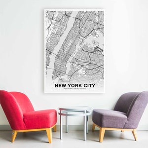 NEW YORK CITY Ny Usa Map Poster Black White Hometown City Print Modern ...