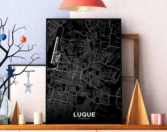 LUQUE Paraguay map poster black white Hometown City Print Modern Home Decor Office Decoration Wall Art Dorm Bedroom Gift