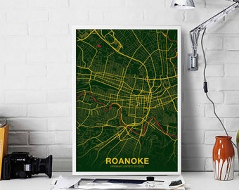 ROANOKE Virginia VA USA poster color Hometown City Print Modern Home Decor Office Decoration Wall Art Dorm Bedroom Gift
