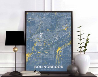 BOLINGBROOK Illinois IL US map poster color Hometown City Print Modern Home Decor Office Decoration Wall Art Dorm Bedroom Gift