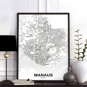 Póster de mapa de MANAUS, Brasil, en blanco y negro, ciudad natal, impresión moderna, decoración del hogar, decoración de la oficina, arte de pared, dormitorio, regalo