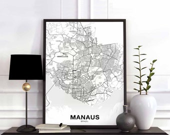 MANAUS Brazil map poster black white Hometown City Print Modern Home Decor Office Decoration Wall Art Dorm Bedroom Gift