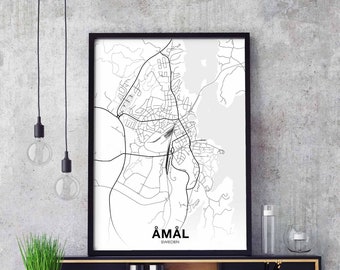 AMAL Sweden map poster black white Hometown City Print Modern Home Decor Office Decoration Wall Art Dorm Bedroom Gift