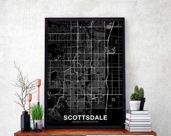 SCOTTSDALE Arizona AZ USA map poster black white Hometown City Print Modern Home Decor Office Decoration Wall Art Dorm Bedroom Gift