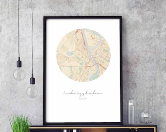 LUDWIGSHAFEN Germany map poster wall decor design modern minimal nordic travel bedroom home art vintage retro dorm nursery housewarming