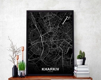 KHARKIV Ukraine map poster black white Hometown City Print Modern Home Decor Office Decoration Wall Art Dorm Bedroom Gift