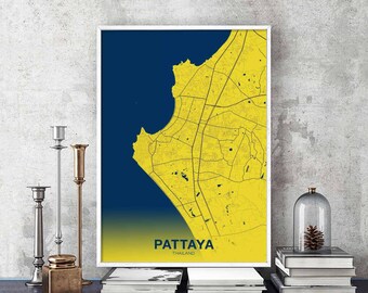 PATTAYA Thailand map poster color Hometown City Print Modern Home Decor Office Decoration Wall Art Dorm Bedroom Gift
