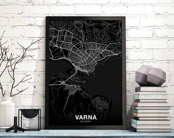 VARNA Bulgaria map poster black white Hometown City Print Modern Home Decor Office Decoration Wall Art Dorm Bedroom Gift