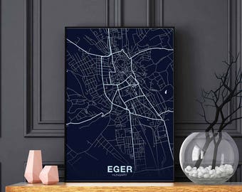 EGER Hungary map poster color Hometown City Print Modern Home Decor Office Decoration Wall Art Dorm Bedroom Gift