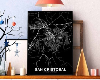 SAN CRISTOBAL Dominican Republic map poster black white  Hometown City Print Modern Home Decor Office Decoration Wall Art Dorm Bedroom Gift