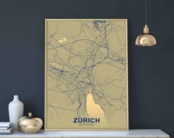 ZURICH Switzerland poster color Hometown City Print Modern Home Decor Office Decoration Wall Art Dorm Bedroom Gift