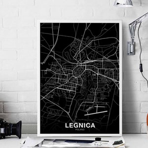 LEGNICA Pologne carte affiche noir blanc ville natale ville impression moderne décor à la maison bureau décoration mur art dortoir chambre cadeau