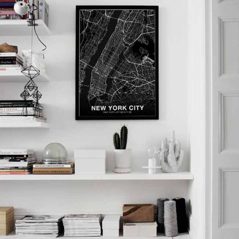 NEW YORK CITY New York Ny Usa Map Poster Black White Hometown City ...