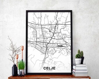 CELJE Slovenia map poster black white Hometown City Print Modern Home Decor Office Decoration Wall Art Dorm Bedroom Gift