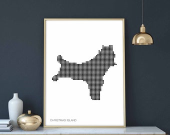 CHRISTMAS ISLAND minimal dots retro map poster black white wall decor design modern swiss scandinavian nordic housewarming travel