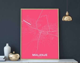 MALANJE Angola map poster color Hometown City Print Modern Home Decor Office Decoration Wall Art Dorm Bedroom Gift