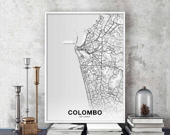 COLOMBO Sri Lanka map poster black white Hometown City Print Modern Home Decor Office Decoration Wall Art Dorm Bedroom Gift