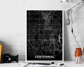 CENTENNIAL Colorado CO USA map poster black white Hometown City Print Modern Home Decor Office Decoration Wall Art Dorm Bedroom Gift