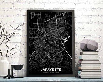 LAFAYETTE Louisiana LA USA map poster black white Hometown City Print Modern Home Decor Office Decoration Wall Art Dorm Bedroom Gift