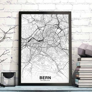 BERN Suisse carte affiche ville natale ville impression moderne décor à la maison bureau décoration mur art dortoir chambre cadeau