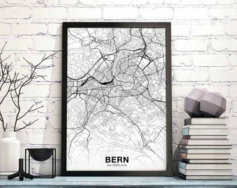BERN Switzerland map poster Hometown City Print Modern Home Decor Office Decoration Wall Art Dorm Bedroom Gift