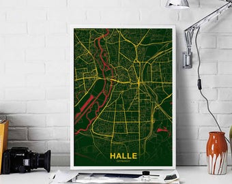 HALLE Germany map poster color Hometown City Print Modern Home Decor Office Decoration Wall Art Dorm Bedroom Gift