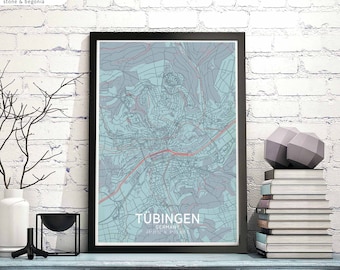 TUBINGEN Germany map poster black white Hometown City Print Modern Home Decor Office Decoration Wall Art Dorm Bedroom Gift