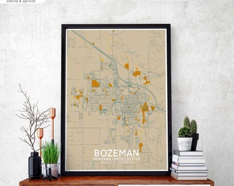 BOZEMAN Montana USA map poster color Hometown City Print Modern Home Decor Office Decoration Wall Art Dorm Bedroom Gift