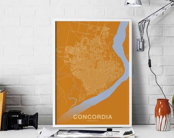CONCORDIA Argentina map poster color Hometown City Print Modern Home Decor Office Decoration Wall Art Dorm Bedroom Gift art