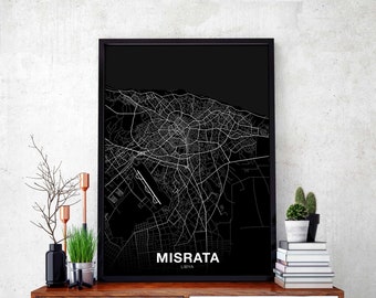 MISRATA Libya map poster black white Hometown City Print Modern Home Decor Office Decoration Wall Art Dorm Bedroom Gift