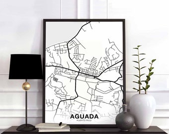 AGUADA Puerto Rico map poster Hometown City Print Modern Home Decor Office Decoration Wall Art Dorm Bedroom Gift