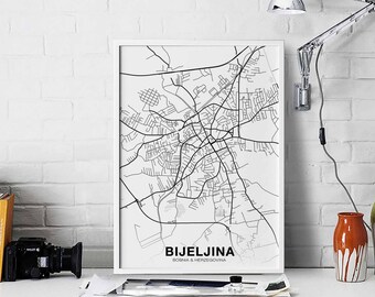BIJELJINA Bosnia map poster Hometown City Print Modern Home Decor Office Decoration Wall Art Dorm Bedroom Gift