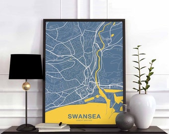 SWANSEA Great Britain uk map poster color Hometown City Print Modern Home Decor Office Decoration Wall Art Dorm Bedroom Gift