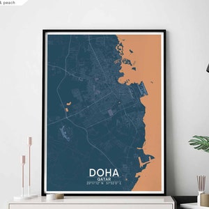 DOHA Qatar mapa pôster preto branco decoração de parede design moderno escandinavo minimalista nórdico inauguração de casa viagem quarto