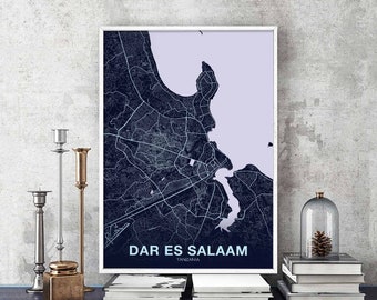DAR ES SALAAM Tanzania map poster color Hometown City Print Modern Home Decor Office Decoration Wall Art Dorm Bedroom Gift