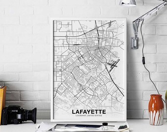 LAFAYETTE Louisiana LA usa map poster black white  Hometown City Print Modern Home Decor Office Decoration Wall Art Dorm Bedroom Gift