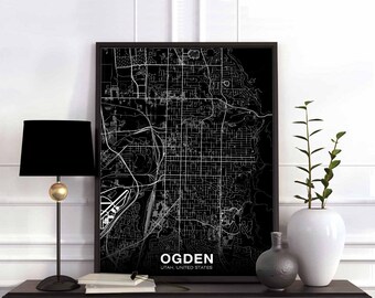 OGDEN Utah UT USA map poster black white Hometown City Print Modern Home Decor Office Decoration Wall Art Dorm Bedroom Gift