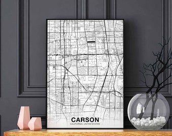 CARSON California CA USA map poster black white Hometown City Print Modern Home Decor Office Decoration Wall Art Dorm Bedroom Gift